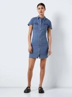 Noisy May SHORT SLEEVED DENIM DRESS -Noisy May Clothing Shop 27015685 MediumBlueDenim 004