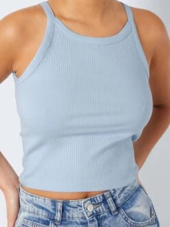 Noisy May RIBBED HALTER NECK TOP -Noisy May Clothing Shop 27020104 Cerulean 006