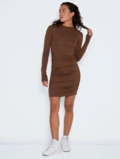 Noisy May LONG SLEEVED RUCHED DRESS -Noisy May Clothing Shop 27021283 Cappuccino 004