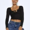 Noisy May LONG SLEEVED TIE TOP -Noisy May Clothing Shop 27021425 Black 007