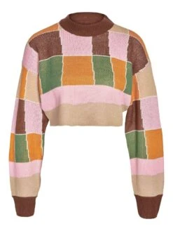 Noisy May CROPPED MULTI-COLOURED KNITTED PULLOVER 13 Noisy May CROPPED MULTI-COLOURED KNITTED PULLOVER -Noisy May Clothing Shop 27022235 DesertSun 971365 001