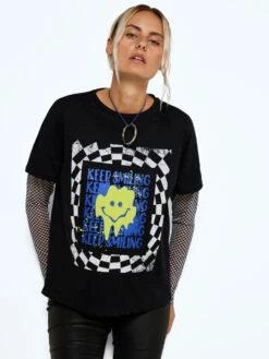 Noisy May MESH SLEEVE T-SHIRT