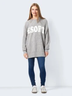 Noisy May LONG KNITTED PULLOVER -Noisy May Clothing Shop 27023330 MediumGreyMelange 1081289 004