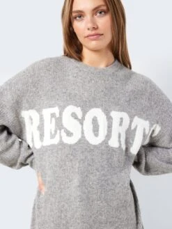 Noisy May LONG KNITTED PULLOVER -Noisy May Clothing Shop 27023330 MediumGreyMelange 1081289 006