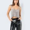 Noisy May CROPPED RHINESTONE TOP -Noisy May Clothing Shop 27028477 Silver 007