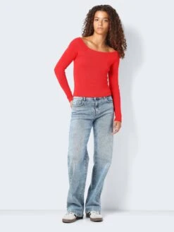 Noisy May OFF SHOULDER KNITTED PULLOVER -Noisy May Clothing Shop 27030260 FlameScarlet 004