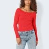 Noisy May OFF SHOULDER KNITTED PULLOVER -Noisy May Clothing Shop 27030260 FlameScarlet 007