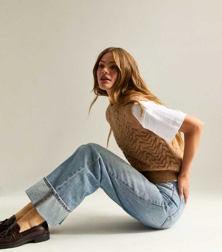 Noisy May Clothing Shop -Noisy May Clothing Shop blue relaxed turn up wide leg jeans